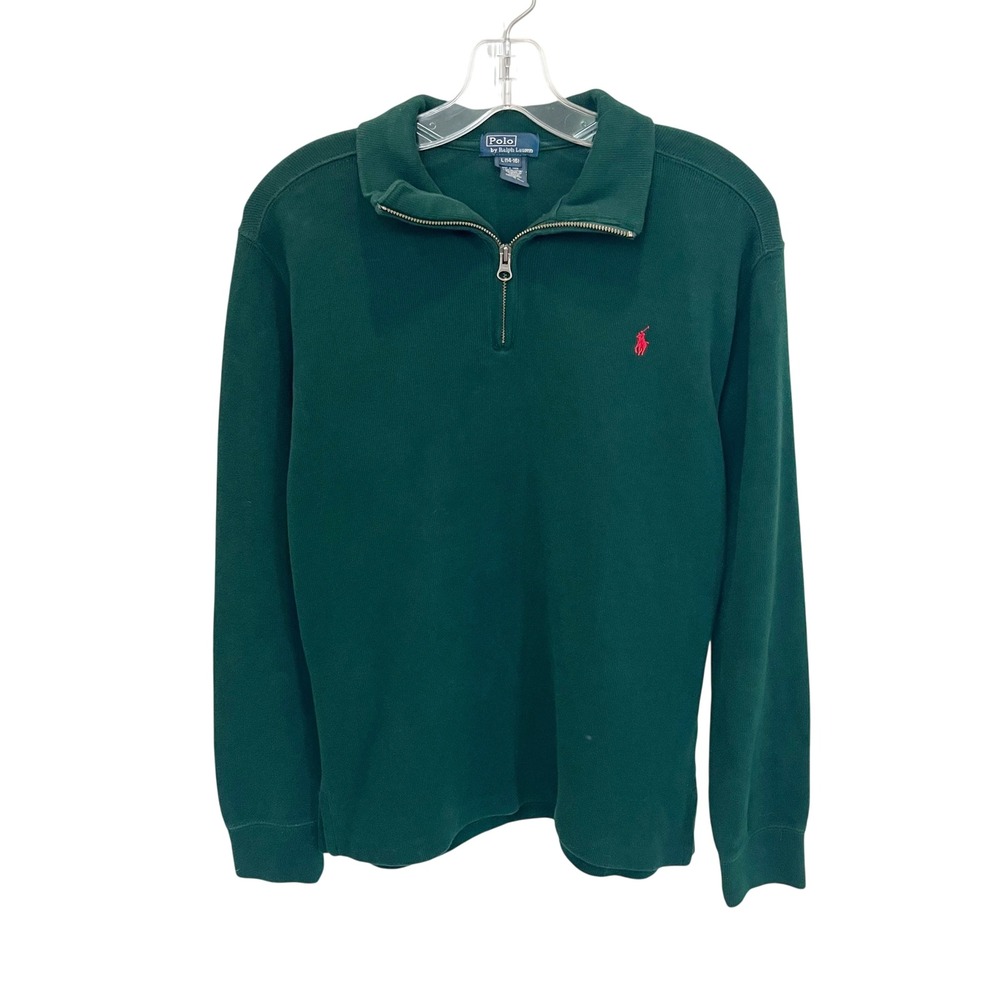 Vintage Polo Ralph Lauren Kids Green Quarter Zip Pullover Sweater - Boys Large